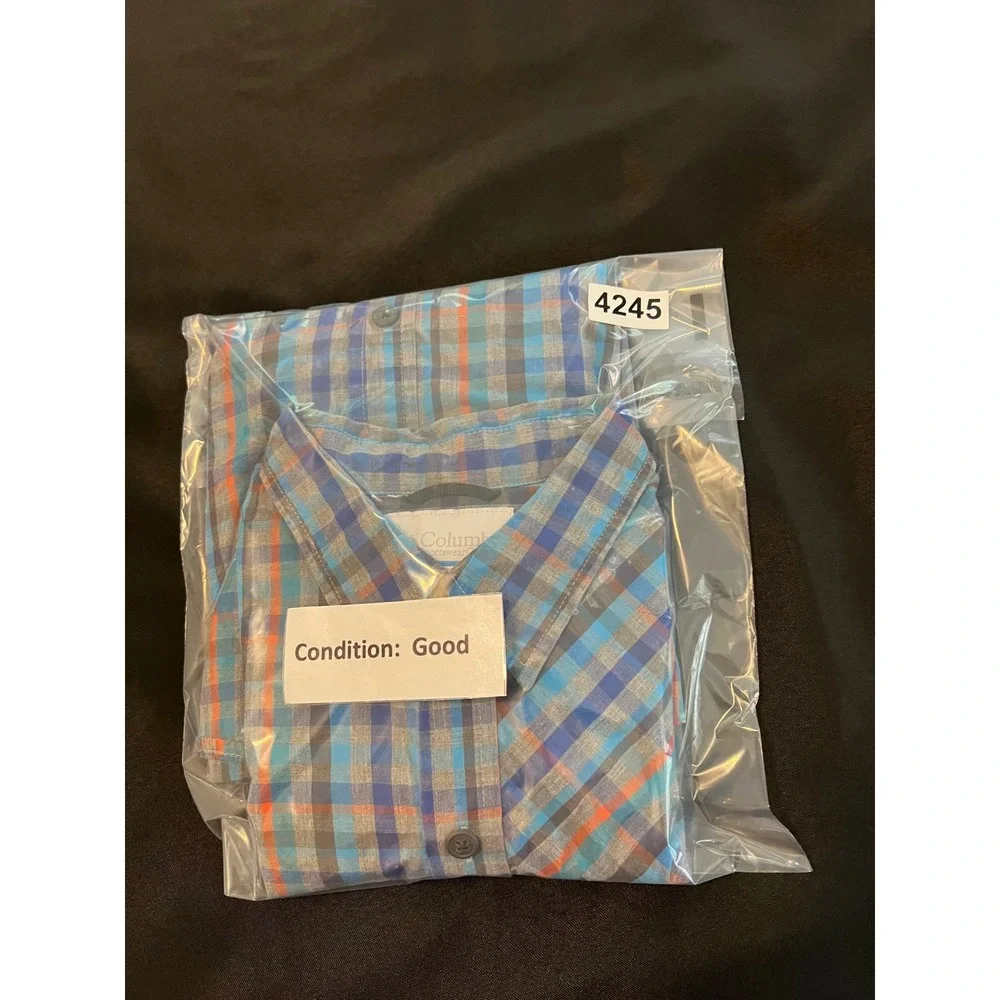 Columbia Mens Plaid Button Down Shirt Blue Orange Long Sleeve Flannel Size M